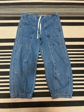 Blank NYC Light Blue Cropped Patchwork Denim barrel Joggers